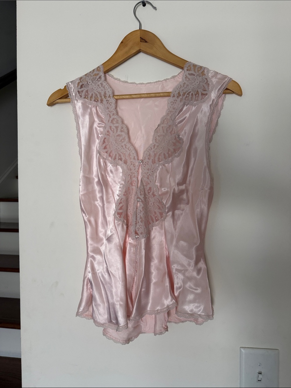 Vintage Pink Satin Lace-Trim Chemise Top - Picture 2 of 7